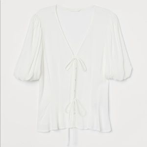 Puff sleeve button tie blouse